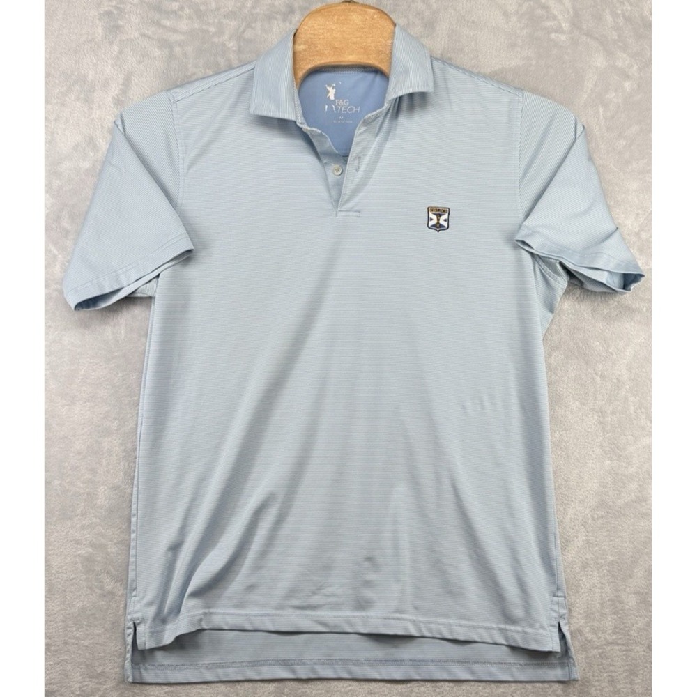 F&G Tech Kinloch Golf Club Performance Polo Shirt Blue Striped Men's Size M READ